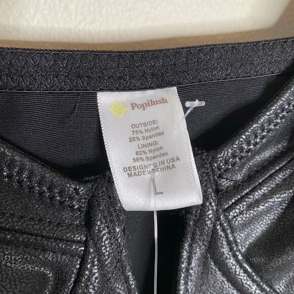 POPILUSH Shapewear Black Faux Leather Plunging V Sculpting Corset Bodysuit Large - Picture 5 of 9